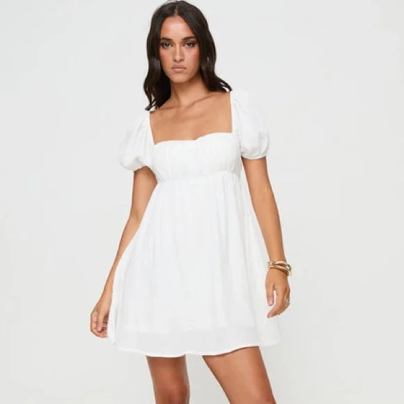Princess Polly Let's Dance 100% Cotton Puff Sleeve Mini White Dress Size 6 NWOT - Picture 10 of 15